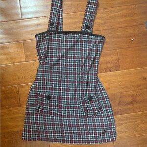 Plaid Pinafore Dress - Red and Black